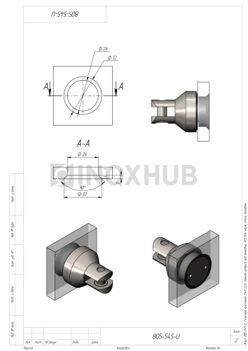 Точечное крепление (545 SSS) стекло-штанга под зенковку, AISI 304, нерж. сталь матовая
