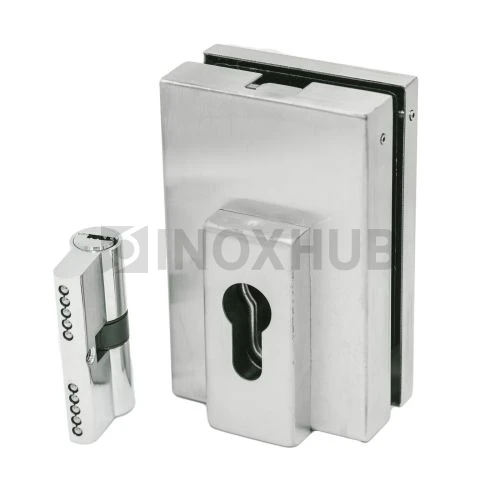 Замок (034 SSS) центральный угловой, с ответной частью на стену, нерж. сталь матовая