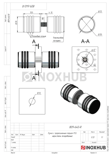 Ручка с прорезиненным торцом PSS нерж. сталь полированная