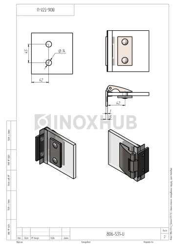 Петля (513 SC) стена-стекло, открывание наружу, матовый хром