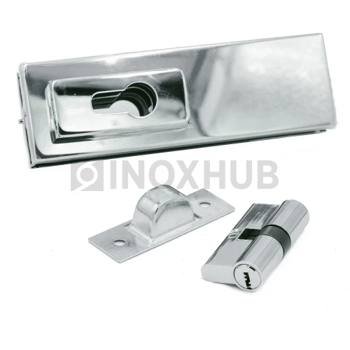 Замок (150R PSS) угловой с круглым ригелем, с ответной частью на стену, нерж. сталь полированная