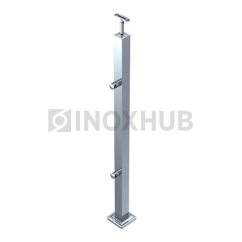 Стойка ограждения в сборе квадратная с фланцем, 2 ригеледержателя, 40×40×900 мм, AISI 304, GRIT 600