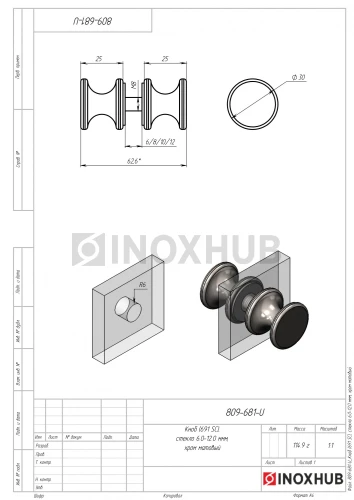 Кноб (691 SC), стекло 6.0-12.0 мм, хром матовый