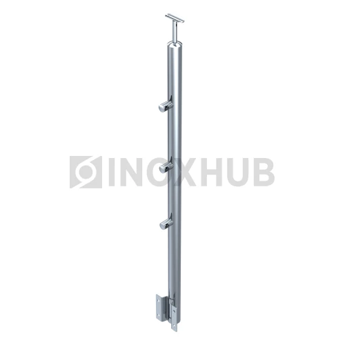 Стойка ограждения в сборе круглая с боковым креплением, 3 ригеледержателя, Ø38.1×900 мм, AISI 304, GRIT 600