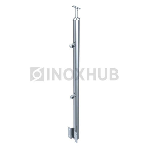 Стойка ограждения в сборе круглая с боковым креплением, 2 ригеледержателя, Ø38.1×900 мм, AISI 304, GRIT 600