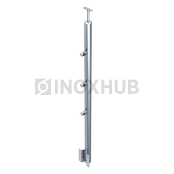 Стойка ограждения в сборе круглая с боковым креплением, 3 ригеледержателя, Ø38.1×900 мм, AISI 304, GRIT 600