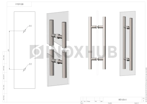 Ручка (633-450 SSS) 25×275×450 мм, стекло 8-12 мм, нерж. сталь матовая