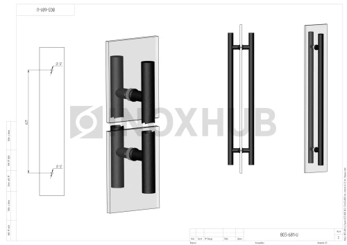 Ручка (633-800 BLC) 32×625×800 мм, стекло 8-12 мм, Черный мат