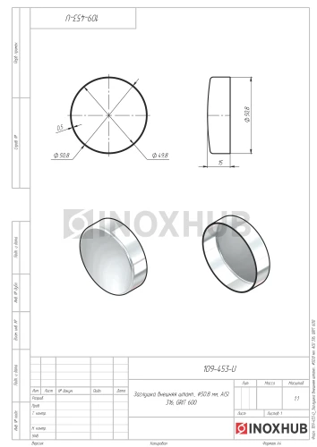 Заглушка внешняя штамп., Ø50.8 мм, AISI 316, GRIT 600