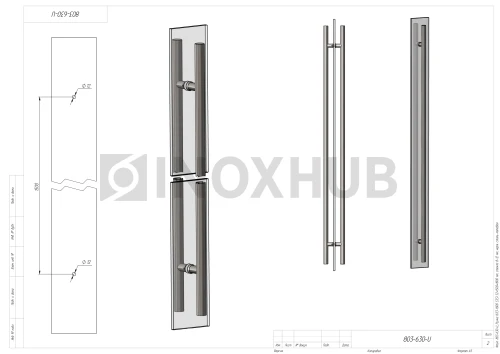 Ручка (633-1800 SSS) 32×1500×1800 мм, стекло 8-12 мм, нерж. сталь матовая