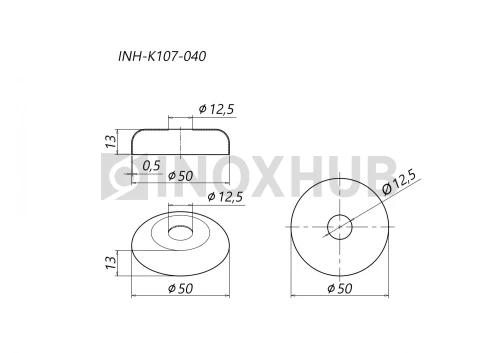 Низ стойки малый декоративный, Ø12.0×50.0 мм, AISI 304, GRIT 600