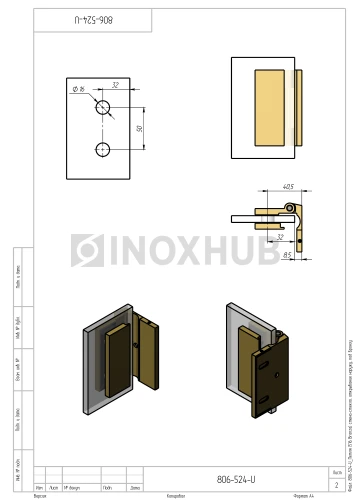 Петля (516 Bronza) стена-стекло, открывание наружу, под Бронзу
