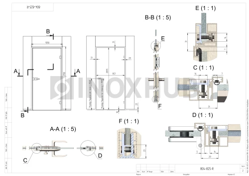 Комплект (804 AL) дверной коробки в цельностеклянный проем, 2300×2300×1100 мм, Анодированный алюминий