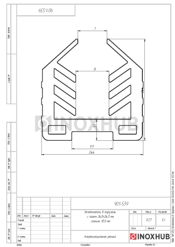 Уплотнитель в поручень с пазом 24.0×24.0 мм, стекло 10.0 мм, кратно 3 м
