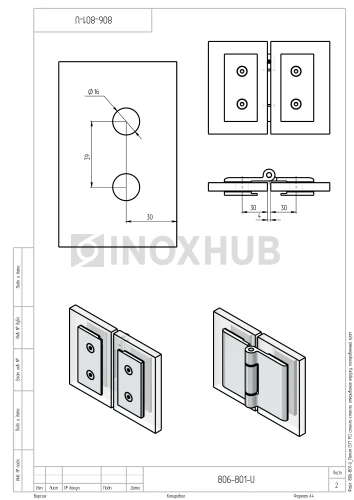 Петля (517 PC) стекло-стекло, открывание наружу, полированный хром