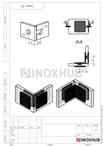 Коннектор (735 BLC) стекло-стекло 90°, Черный мат