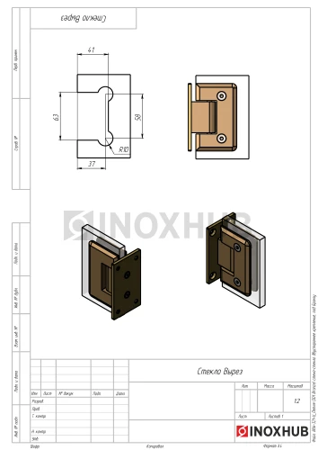Петля (301 Bronze) стена-стекло двустороннее крепление, под Бронзу