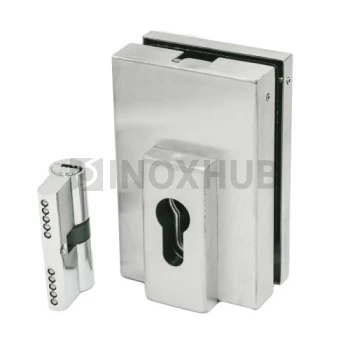 Замок (034 SSS) центральный угловой, с ответной частью на стену, нерж. сталь матовая