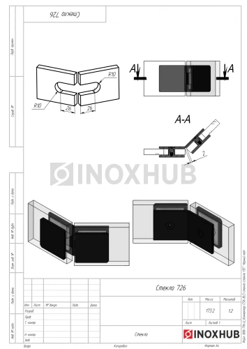 Коннектор (736 BLC) стекло-стекло 135°, Черный мат