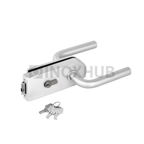 Замок (86-1 AL) с нажимной ручкой, притвором, без отв. части, Анодированный алюминий