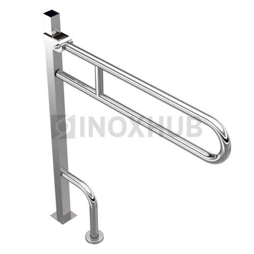 Поручень двойной откидной с опорой в пол, Ø32 мм, AISI 304, GRIT 600