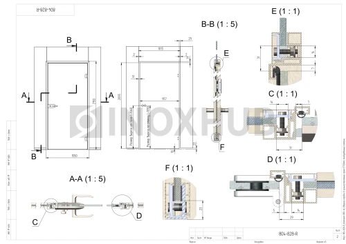 Комплект (804 AL) дверной коробки в цельностеклянный проем (5700мм), Анодированный алюминий