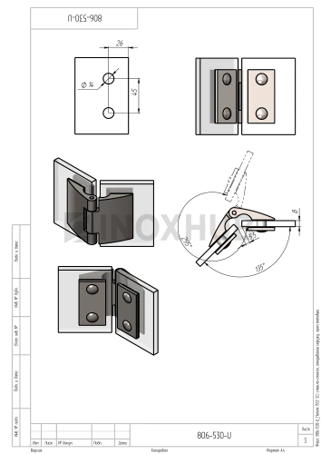 Петля (512 SC) стекло-стекло, открывание наружу, матовый хром
