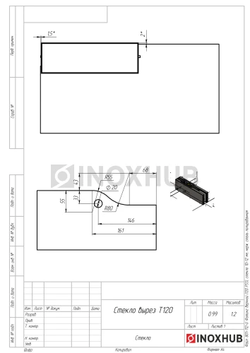 Фитинг верхний (120 PSS), стекло 10-12 мм, нерж. сталь полированная