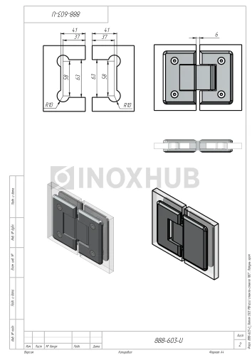 Петля (303 PBrass) стекло-стекло 180° (с фаской), латунь, полированный хром
