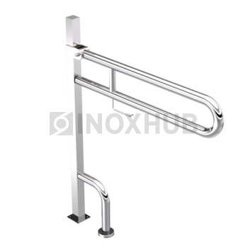 Поручень двойной откидной с опорой в пол с бумагодержателем, Ø38 мм, AISI 201, GRIT 600
