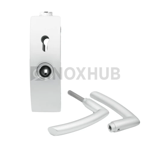 Замок (87-1 AL) с нажимной ручкой, притвором, без отв. части, Анодированный алюминий