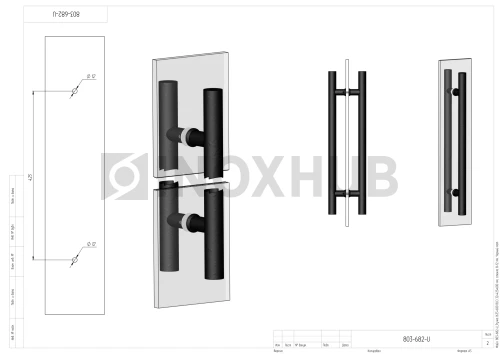 Ручка (633-600 BLC) 32×425×600 мм, стекло 8-12 мм, Черный мат