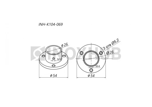 Фланец настенный литой, Ø25.4 мм, AISI 304, GRIT 600